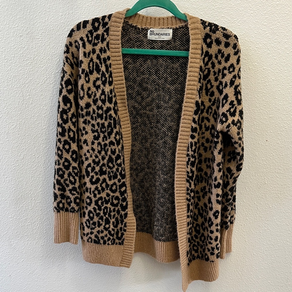 No Boundaries Leopard Print Cardigan - Tan and Black